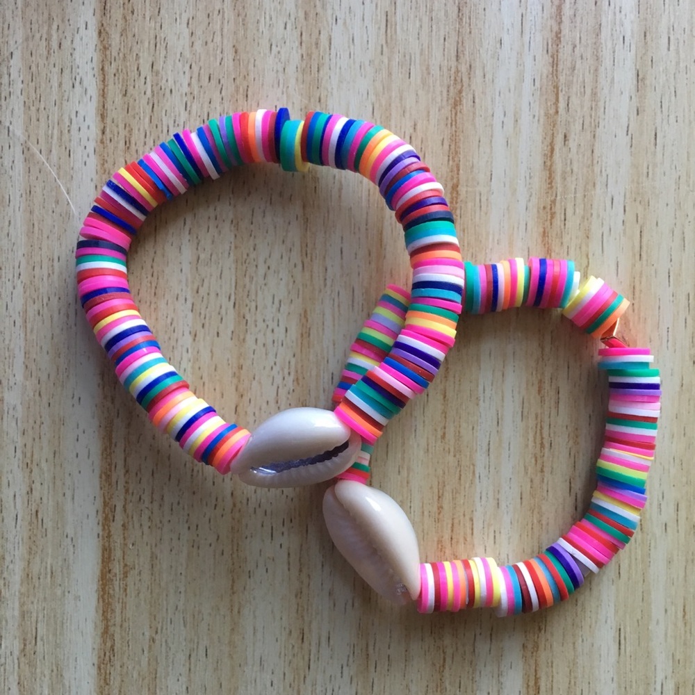 Cowrie Shell Clay Bead Bracelets